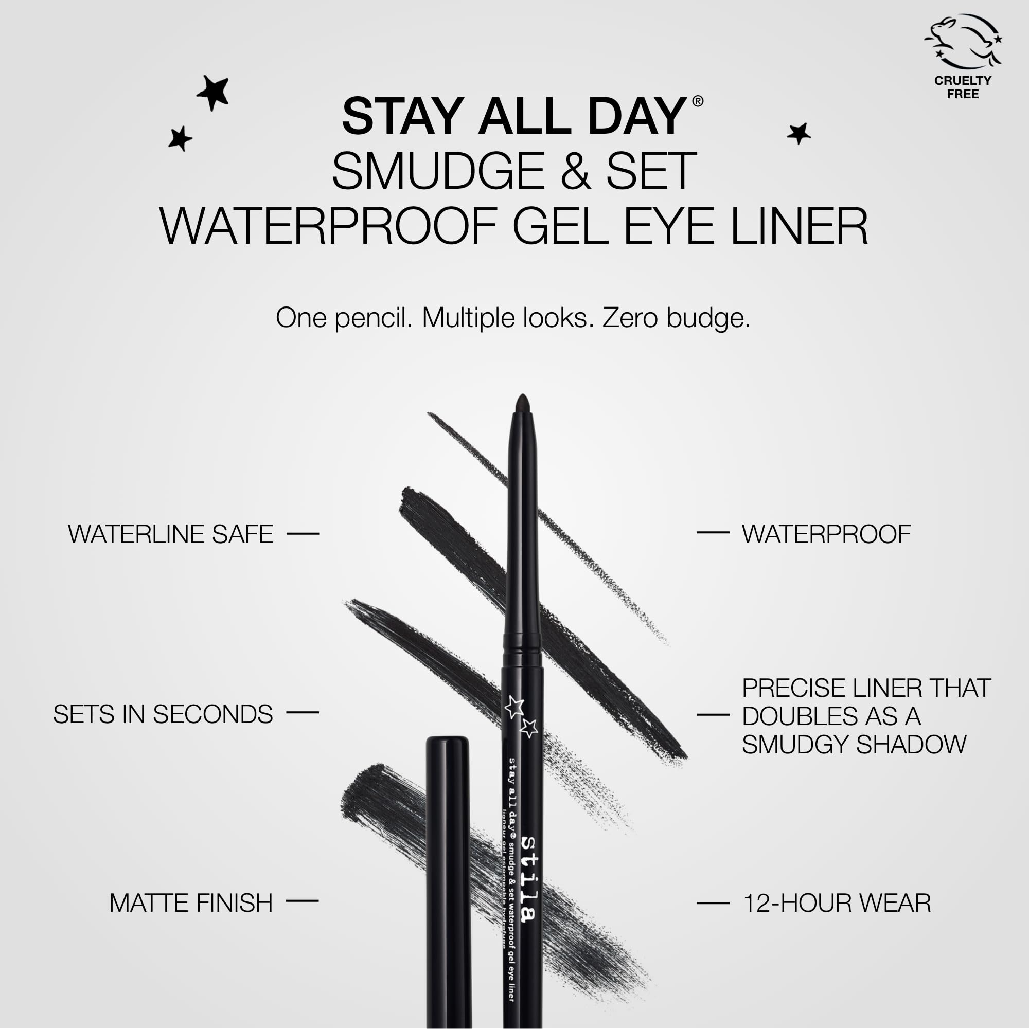 stila Stay All Day® Smudge & Set Waterproof Gel Eye Liner | Waterline-Safe, Long-Lasting Color Wear, Smooth Glide Eyeliner Pencil or Eyeshadow | Stingray Black